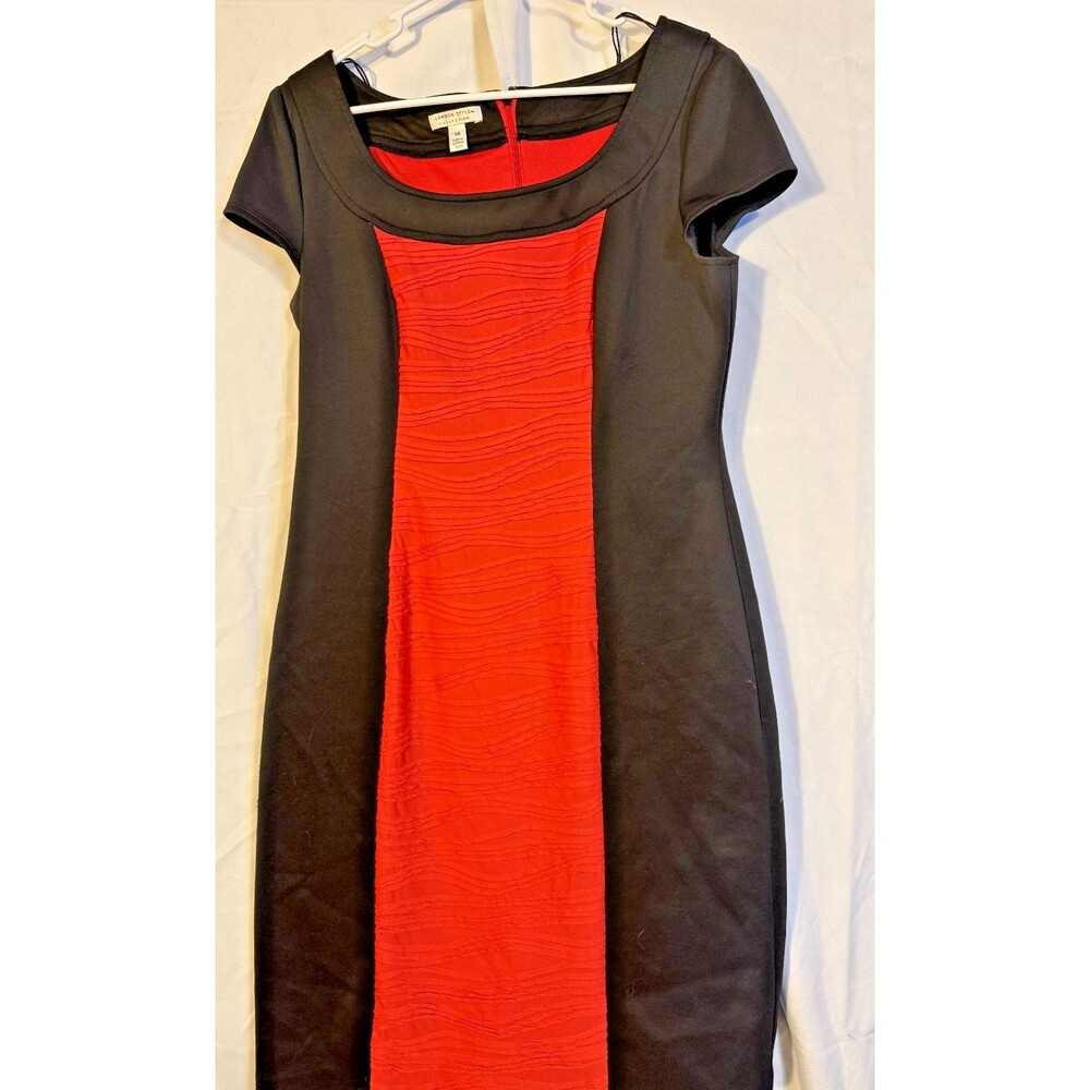 Black Red Slimming Office Dress Statement Women's 14 Large London Collection Mod